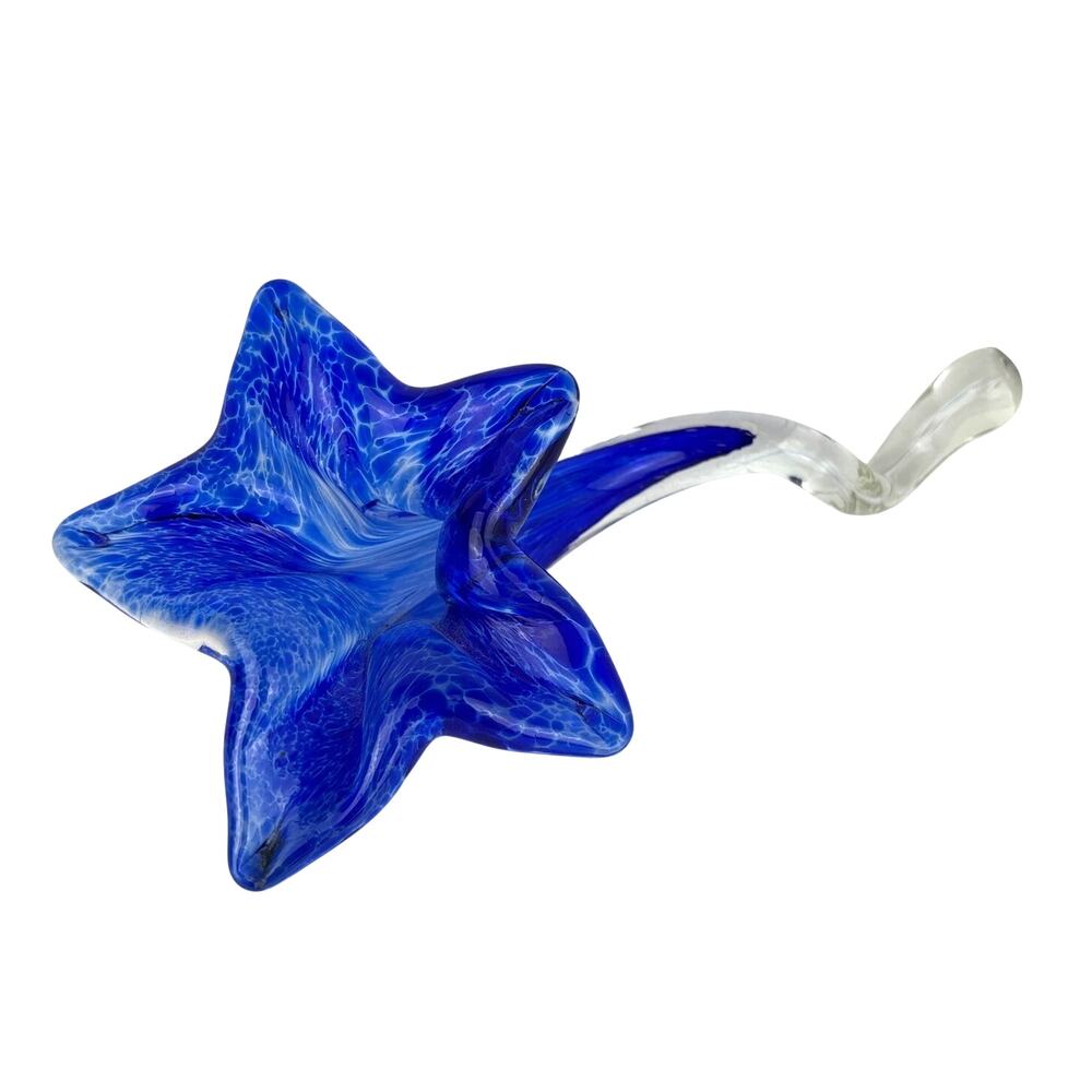Decorative Handblown Glass Flower Cobalt Blue 8"